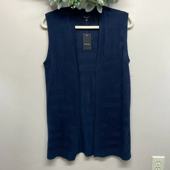 NWT Verve Ami Sleeveless Cardigan Open Front Navy Blue Baltic Sea S - Picture 1 of 15